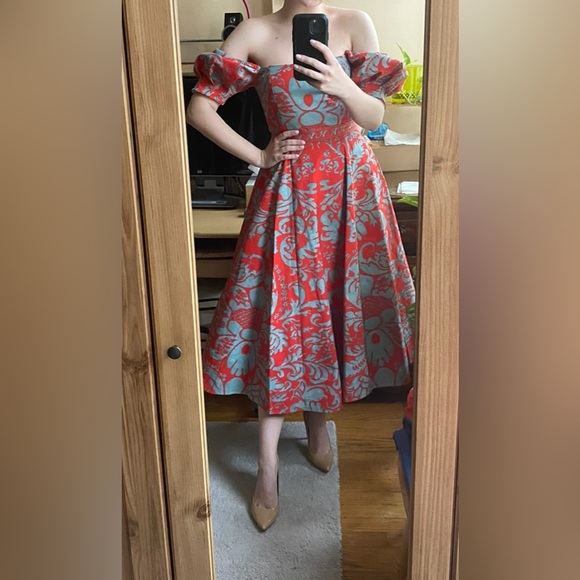 ALICE + OLIVIA FREDIA PUFF SLEEVE MIDI DRESS IN SIZE 2 - Picture 3 of 7